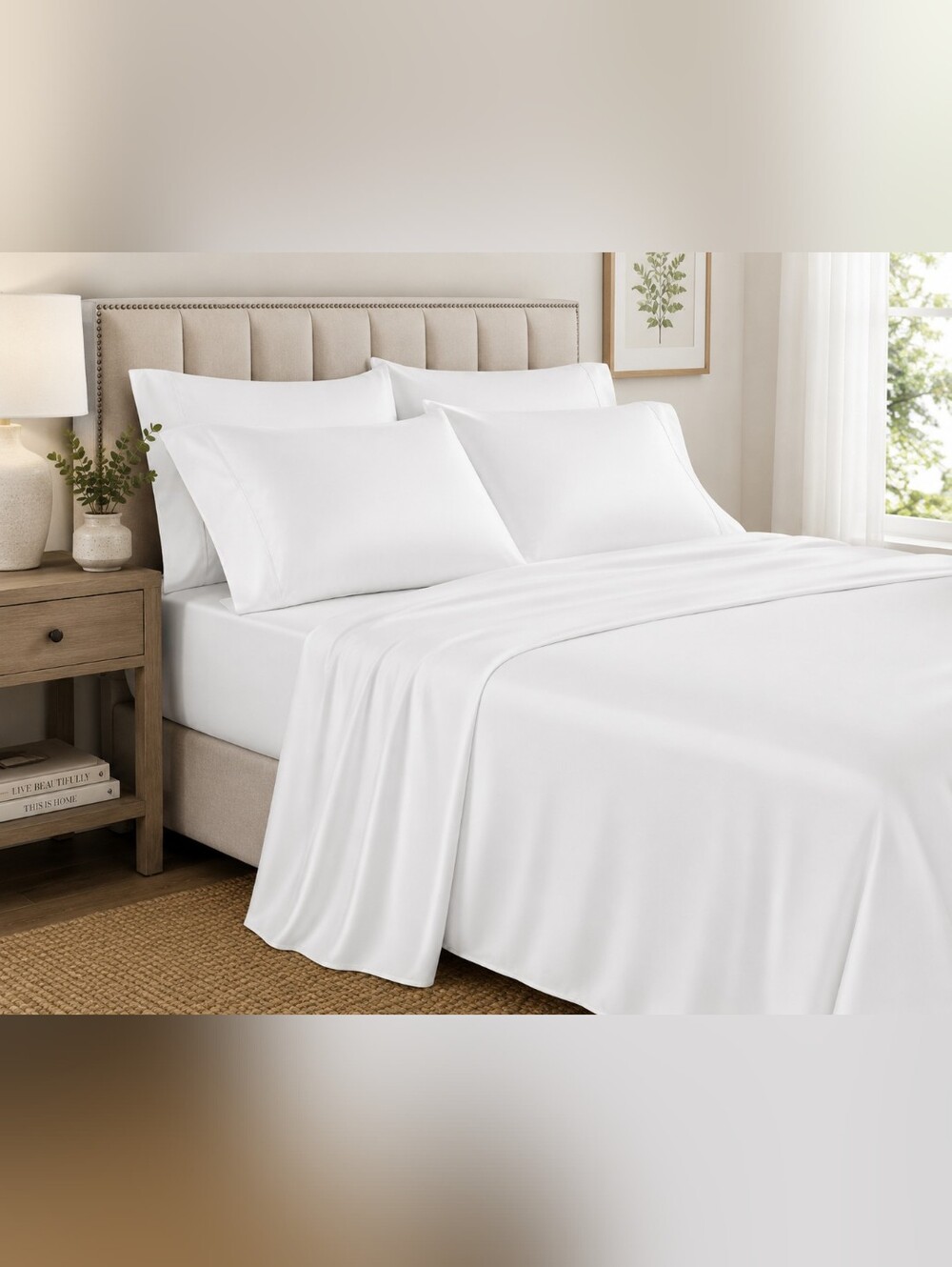 Cosy House Collection 100% Bamboo Viscose Bed Sheet Set Queen White 4 Piece New